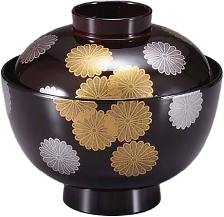 河和田塗　御吸物椀　溜塗　菊の葉　5客入り　箱入り 河和田塗 御吸物椀 溜塗 菊の葉 5客入り 箱入り